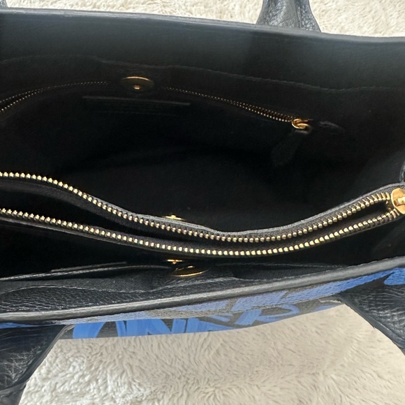 Burberry Black/Blue Leather Medium Graffiti Banner Tote - Picture 4 of 13